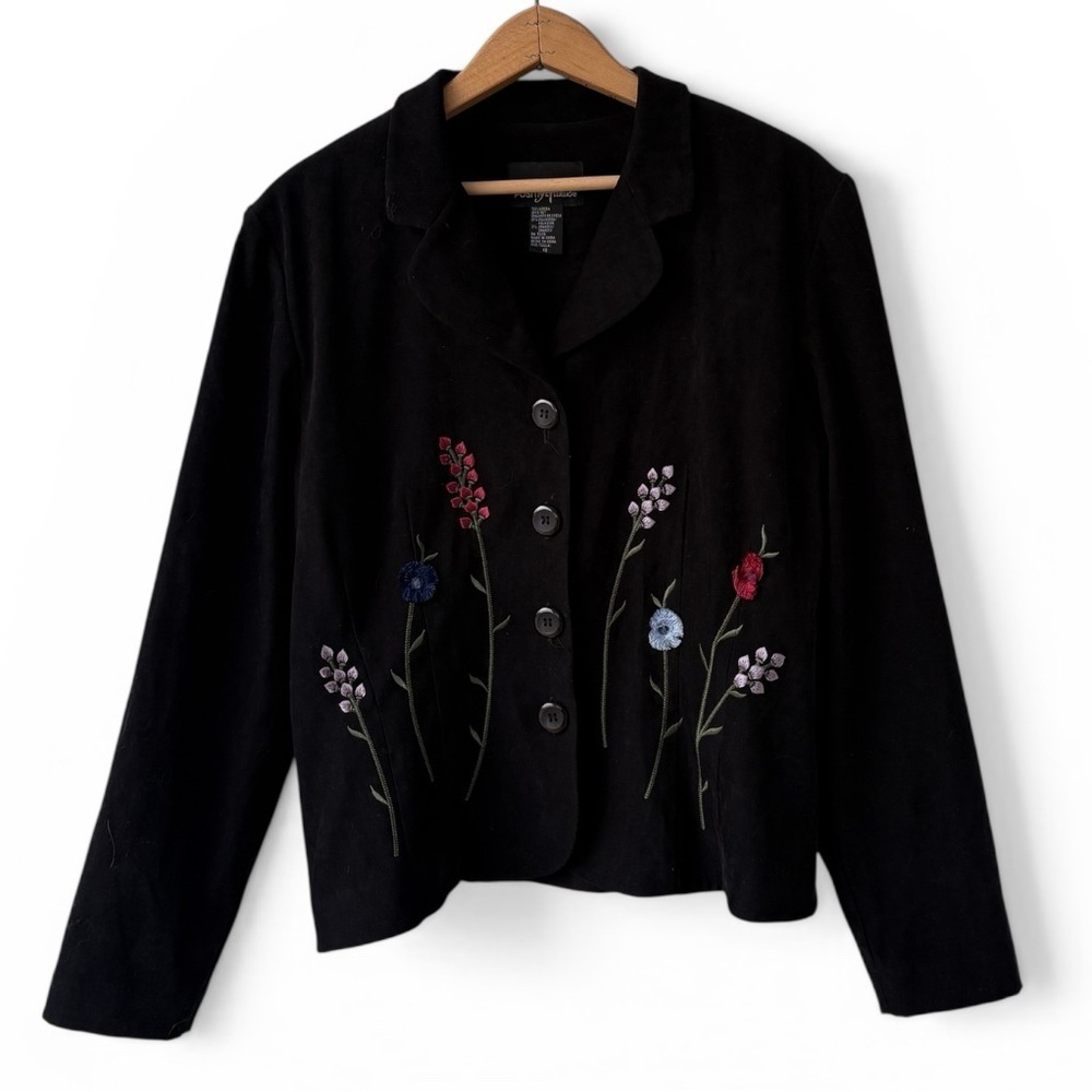 Positive Attitude Embroidered Floral Jacket Black Size 10